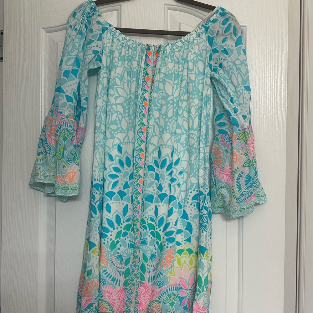 Floral Off-Shoulder Dress - Blue and Pink